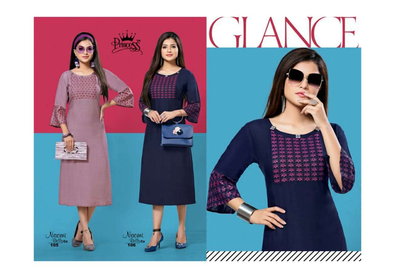 NAOMI BELLY BY PRINCESS 101 TO 112 SERIES BEAUTIFUL COLORFUL STYLISH FANCY CASUAL WEAR & ETHNIC WEAR & READY TO WEAR SLUB RAYON KURTIS AT WHOLESALE PRICE