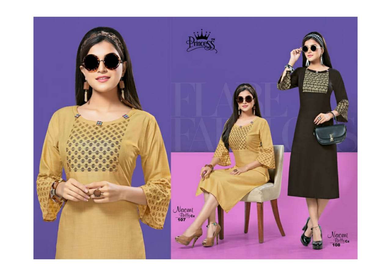 NAOMI BELLY BY PRINCESS 101 TO 112 SERIES BEAUTIFUL COLORFUL STYLISH FANCY CASUAL WEAR & ETHNIC WEAR & READY TO WEAR SLUB RAYON KURTIS AT WHOLESALE PRICE