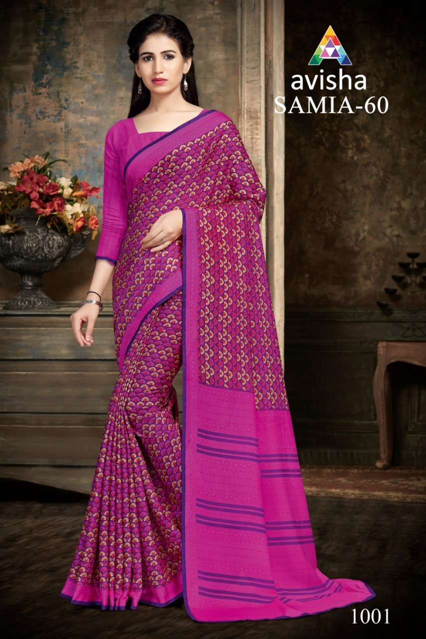 SAMIA VOL-60 BY AVISHA 1001 TO 1004 SERIES INDIAN TRADITIONAL WEAR COLLECTION BEAUTIFUL STYLISH FANCY COLORFUL PARTY WEAR & OCCASIONAL WEAR DYNA SILK PRINTED SAREES AT WHOLESALE PRICE