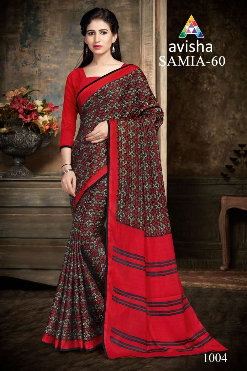 SAMIA VOL-60 BY AVISHA 1001 TO 1004 SERIES INDIAN TRADITIONAL WEAR COLLECTION BEAUTIFUL STYLISH FANCY COLORFUL PARTY WEAR & OCCASIONAL WEAR DYNA SILK PRINTED SAREES AT WHOLESALE PRICE