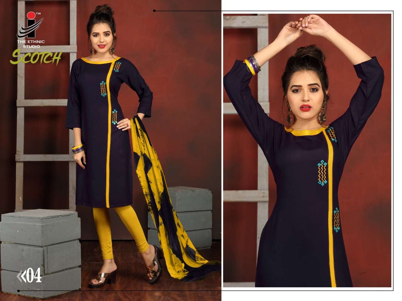 SCOTCH BY THE ETHNIC STUDIO 01 TO 08 SERIES BEAUTIFUL SUITS STYLISH FANCY COLORFUL PARTY WEAR & OCCASIONAL WEAR HEAY RAYON DRESSES AT WHOLESALE PRICE