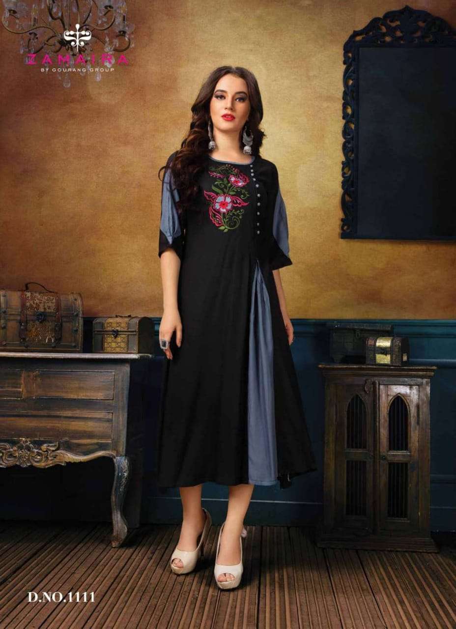 GEE-AARYA BY ZAMAIRA 1118 TO 1118 SERIES BEAUTIFUL STYLISH FANCY COLORFUL CASUAL WEAR & ETHNIC WEAR & READY TO WEAR RAYON EMBROIDERY KURTI AT WHOLESALE PRICE