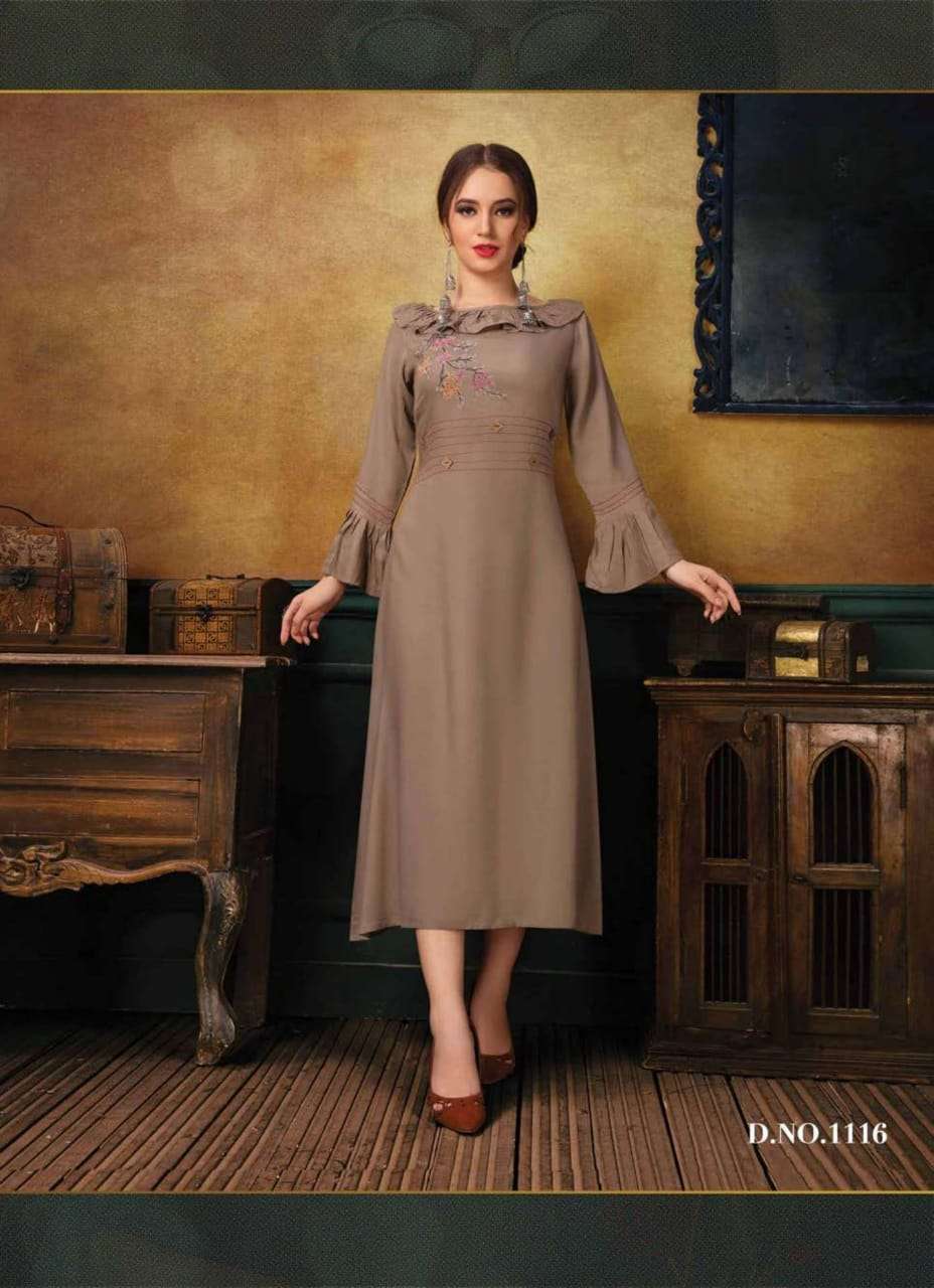 GEE-AARYA BY ZAMAIRA 1118 TO 1118 SERIES BEAUTIFUL STYLISH FANCY COLORFUL CASUAL WEAR & ETHNIC WEAR & READY TO WEAR RAYON EMBROIDERY KURTI AT WHOLESALE PRICE