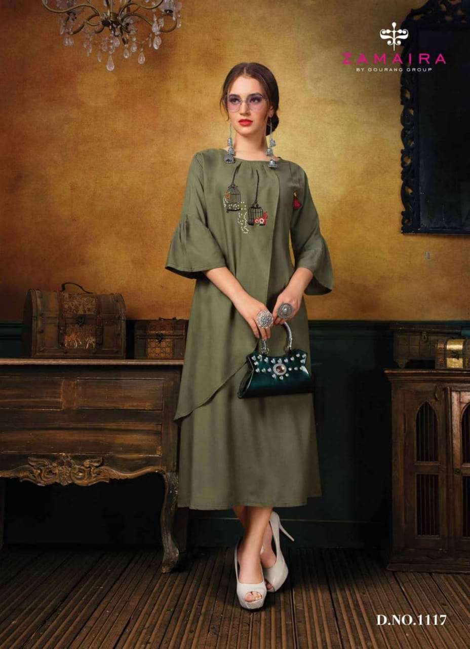 GEE-AARYA BY ZAMAIRA 1118 TO 1118 SERIES BEAUTIFUL STYLISH FANCY COLORFUL CASUAL WEAR & ETHNIC WEAR & READY TO WEAR RAYON EMBROIDERY KURTI AT WHOLESALE PRICE