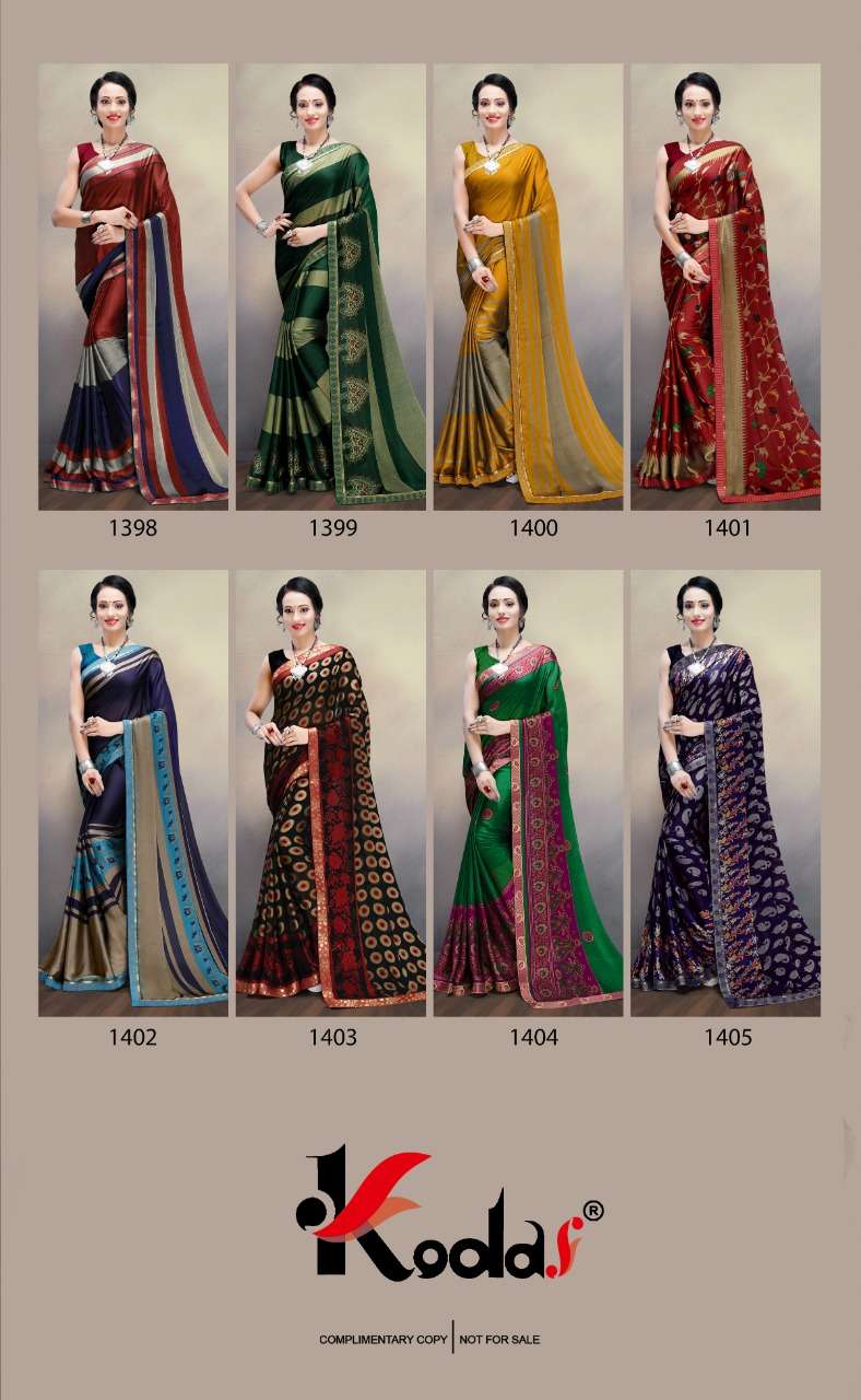 KOREAN SILK VOL-5 BY KODAS 1398 TO 1405 SERIES INDIAN TRADITIONAL WEAR COLLECTION BEAUTIFUL STYLISH FANCY COLORFUL PARTY WEAR & OCCASIONAL WEAR RANGOLI FANCY SAREES AT WHOLESALE PRICE