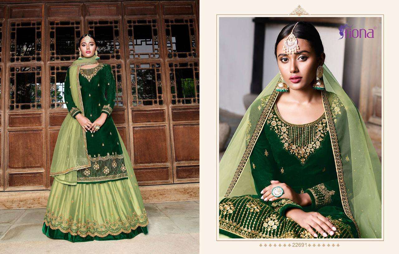VELVET BY FIONA 22691 TO 22695 SERIES DESIGNER SHARARA SUITS COLLECTION BEAUTIFUL STYLISH FANCY COLORFUL PARTY WEAR & OCCASIONAL WEAR VELVET 9000 EMBROIDERY DRESSES AT WHOLESALE PRICE