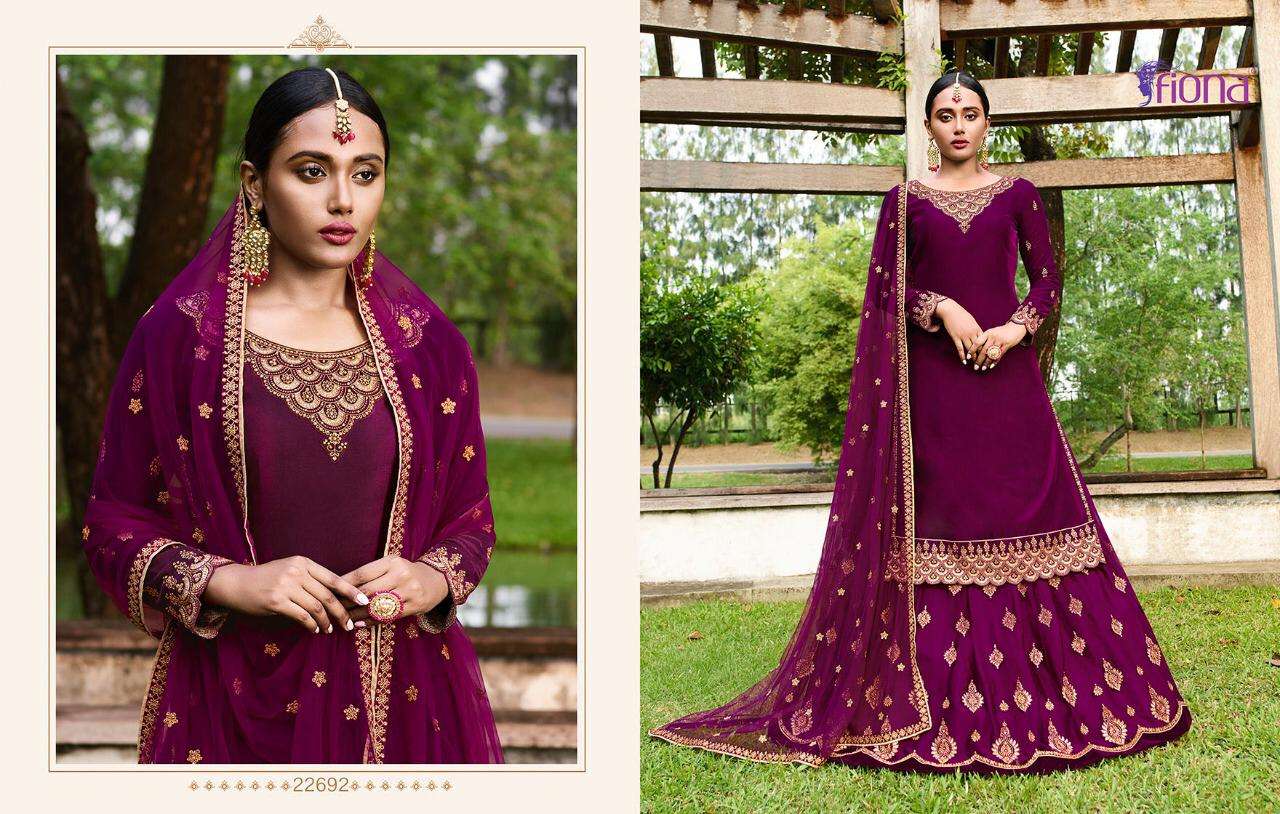 VELVET BY FIONA 22691 TO 22695 SERIES DESIGNER SHARARA SUITS COLLECTION BEAUTIFUL STYLISH FANCY COLORFUL PARTY WEAR & OCCASIONAL WEAR VELVET 9000 EMBROIDERY DRESSES AT WHOLESALE PRICE
