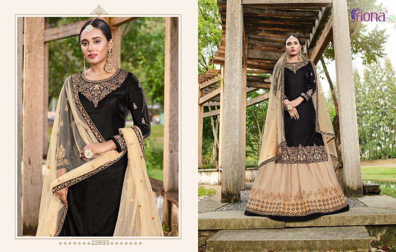 VELVET BY FIONA 22691 TO 22695 SERIES DESIGNER SHARARA SUITS COLLECTION BEAUTIFUL STYLISH FANCY COLORFUL PARTY WEAR & OCCASIONAL WEAR VELVET 9000 EMBROIDERY DRESSES AT WHOLESALE PRICE