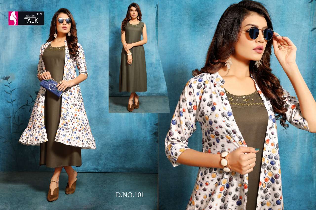 SHANA BY FASHION TALK 101 TO 110 SERIES BEAUTIFUL STYLISH FANCY COLORFUL CASUAL WEAR & ETHNIC WEAR & READY TO WEAR MAGIC RAYON WITH SEPARATE KOTI KURTI AT WHOLESALE PRICE