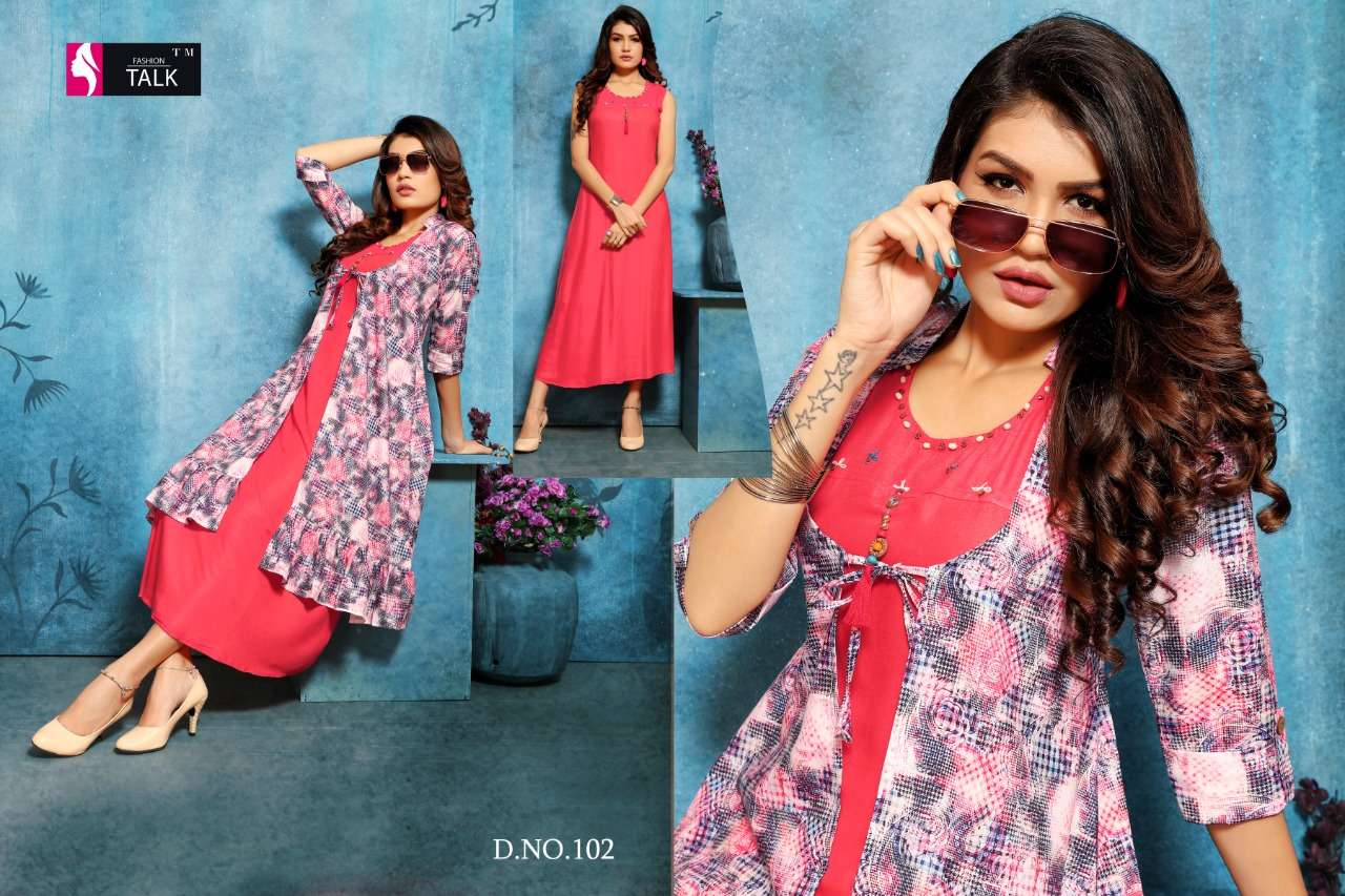 SHANA BY FASHION TALK 101 TO 110 SERIES BEAUTIFUL STYLISH FANCY COLORFUL CASUAL WEAR & ETHNIC WEAR & READY TO WEAR MAGIC RAYON WITH SEPARATE KOTI KURTI AT WHOLESALE PRICE