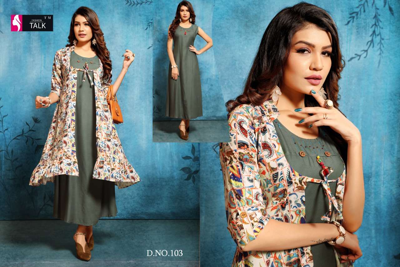 SHANA BY FASHION TALK 101 TO 110 SERIES BEAUTIFUL STYLISH FANCY COLORFUL CASUAL WEAR & ETHNIC WEAR & READY TO WEAR MAGIC RAYON WITH SEPARATE KOTI KURTI AT WHOLESALE PRICE