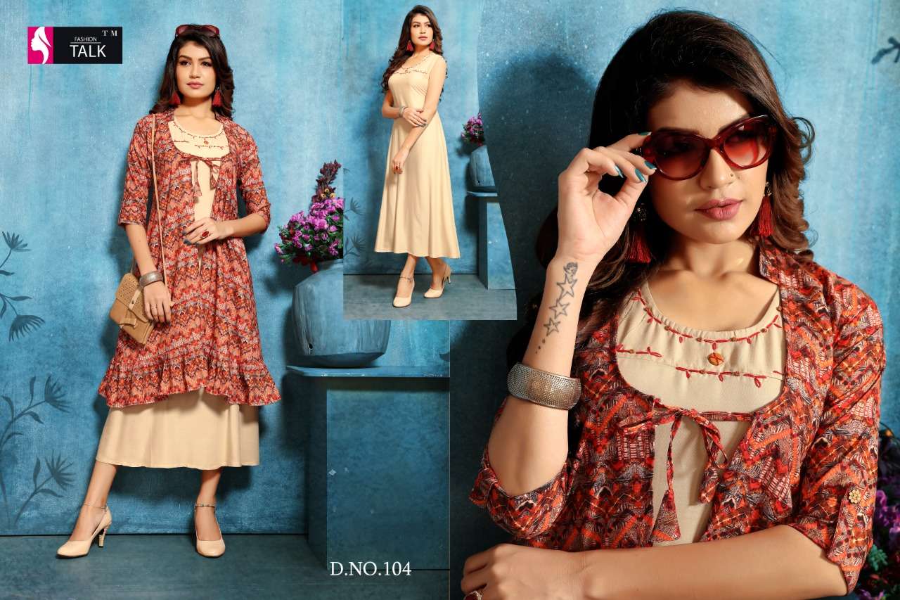 SHANA BY FASHION TALK 101 TO 110 SERIES BEAUTIFUL STYLISH FANCY COLORFUL CASUAL WEAR & ETHNIC WEAR & READY TO WEAR MAGIC RAYON WITH SEPARATE KOTI KURTI AT WHOLESALE PRICE