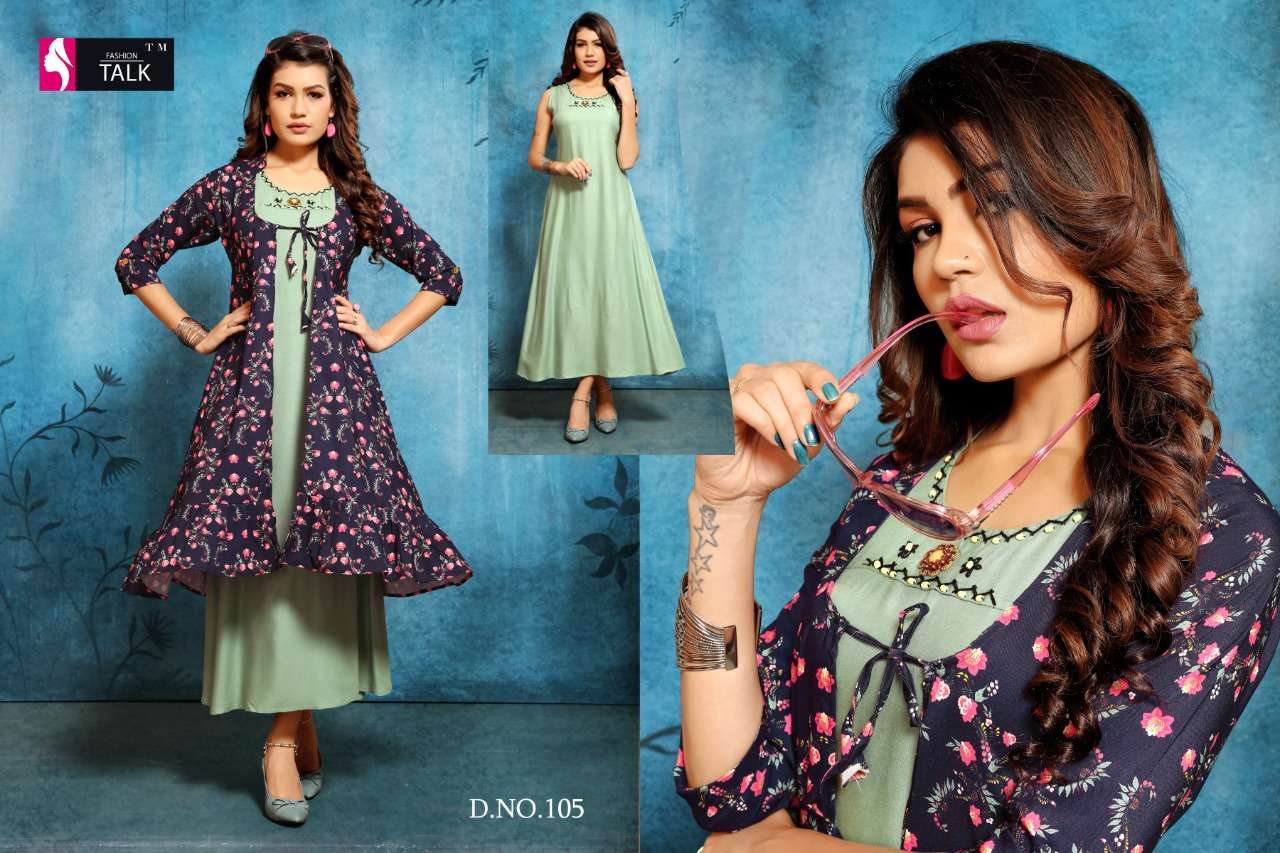SHANA BY FASHION TALK 101 TO 110 SERIES BEAUTIFUL STYLISH FANCY COLORFUL CASUAL WEAR & ETHNIC WEAR & READY TO WEAR MAGIC RAYON WITH SEPARATE KOTI KURTI AT WHOLESALE PRICE