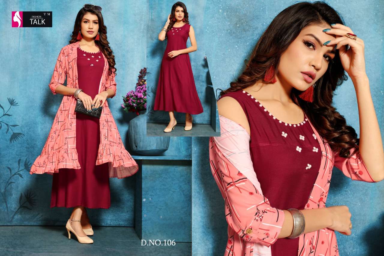SHANA BY FASHION TALK 101 TO 110 SERIES BEAUTIFUL STYLISH FANCY COLORFUL CASUAL WEAR & ETHNIC WEAR & READY TO WEAR MAGIC RAYON WITH SEPARATE KOTI KURTI AT WHOLESALE PRICE