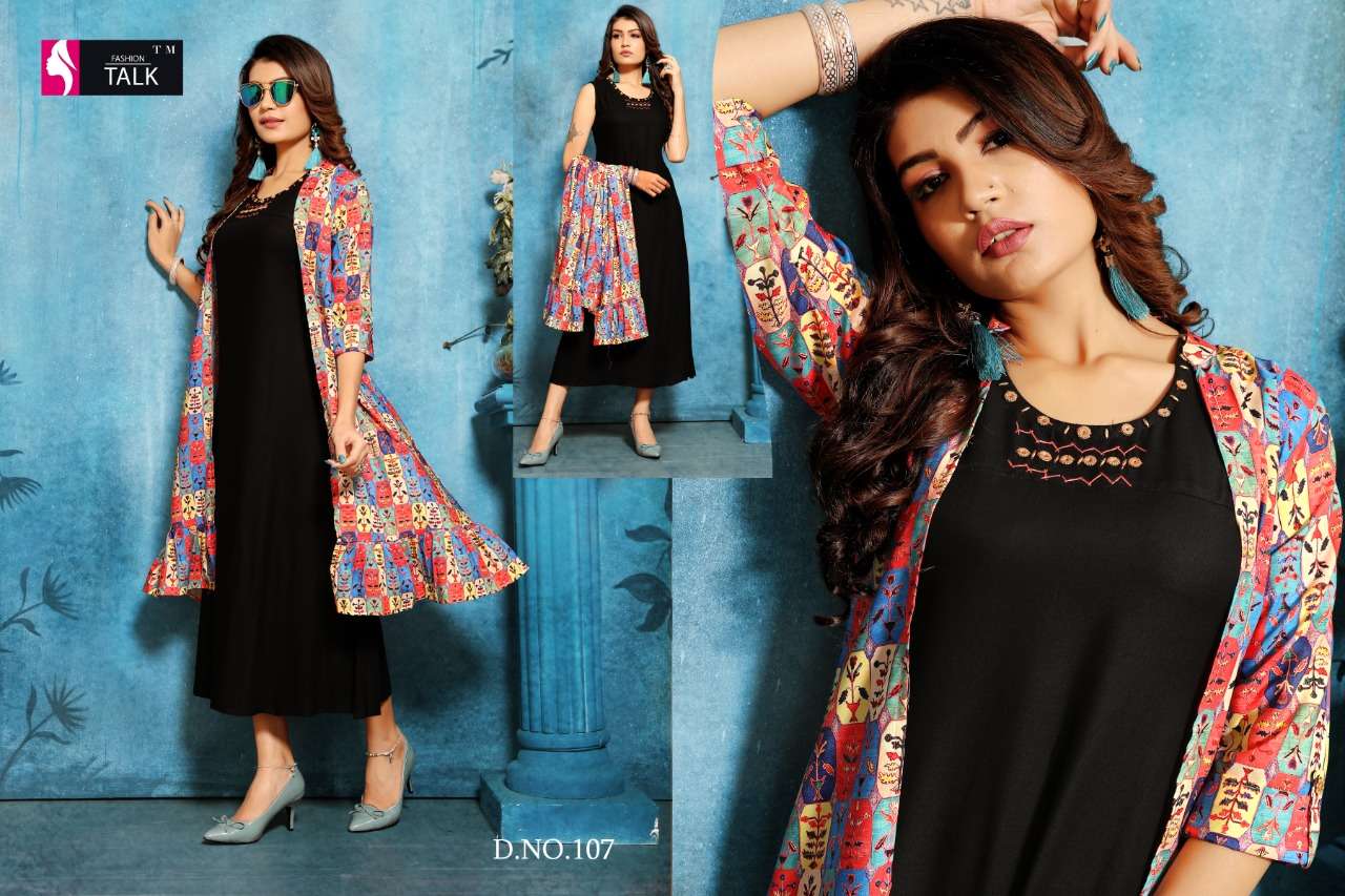 SHANA BY FASHION TALK 101 TO 110 SERIES BEAUTIFUL STYLISH FANCY COLORFUL CASUAL WEAR & ETHNIC WEAR & READY TO WEAR MAGIC RAYON WITH SEPARATE KOTI KURTI AT WHOLESALE PRICE