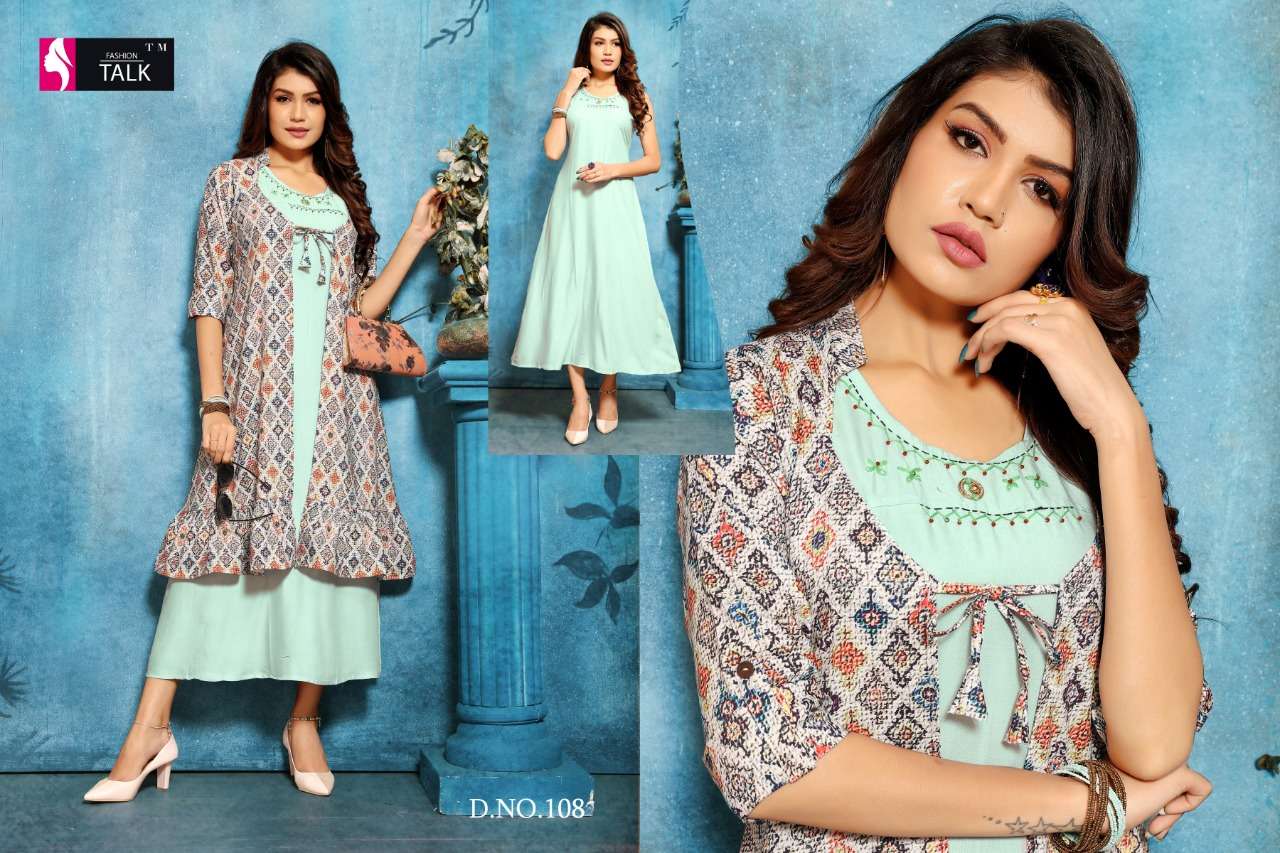 SHANA BY FASHION TALK 101 TO 110 SERIES BEAUTIFUL STYLISH FANCY COLORFUL CASUAL WEAR & ETHNIC WEAR & READY TO WEAR MAGIC RAYON WITH SEPARATE KOTI KURTI AT WHOLESALE PRICE