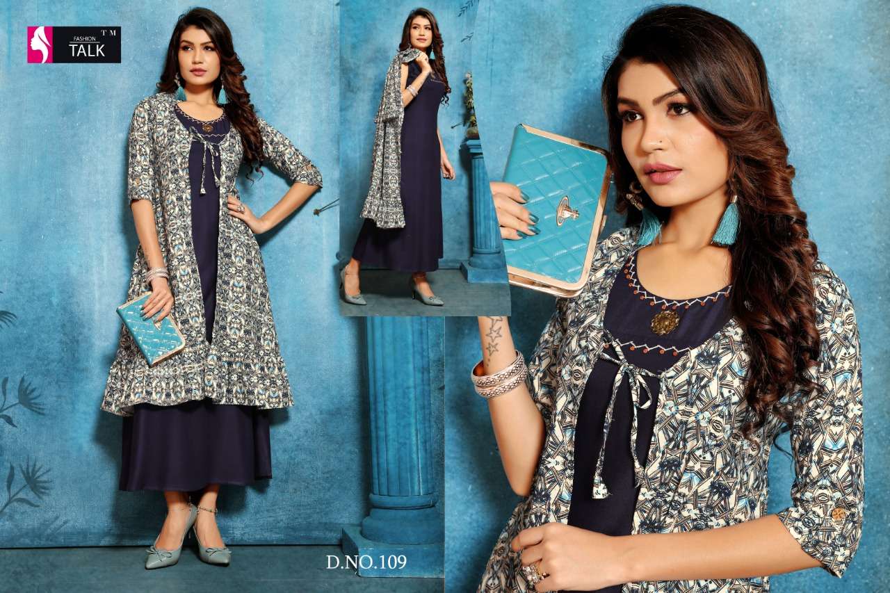 SHANA BY FASHION TALK 101 TO 110 SERIES BEAUTIFUL STYLISH FANCY COLORFUL CASUAL WEAR & ETHNIC WEAR & READY TO WEAR MAGIC RAYON WITH SEPARATE KOTI KURTI AT WHOLESALE PRICE
