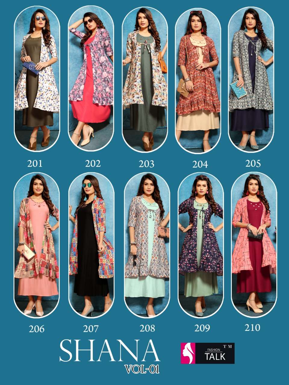 SHANA BY FASHION TALK 101 TO 110 SERIES BEAUTIFUL STYLISH FANCY COLORFUL CASUAL WEAR & ETHNIC WEAR & READY TO WEAR MAGIC RAYON WITH SEPARATE KOTI KURTI AT WHOLESALE PRICE