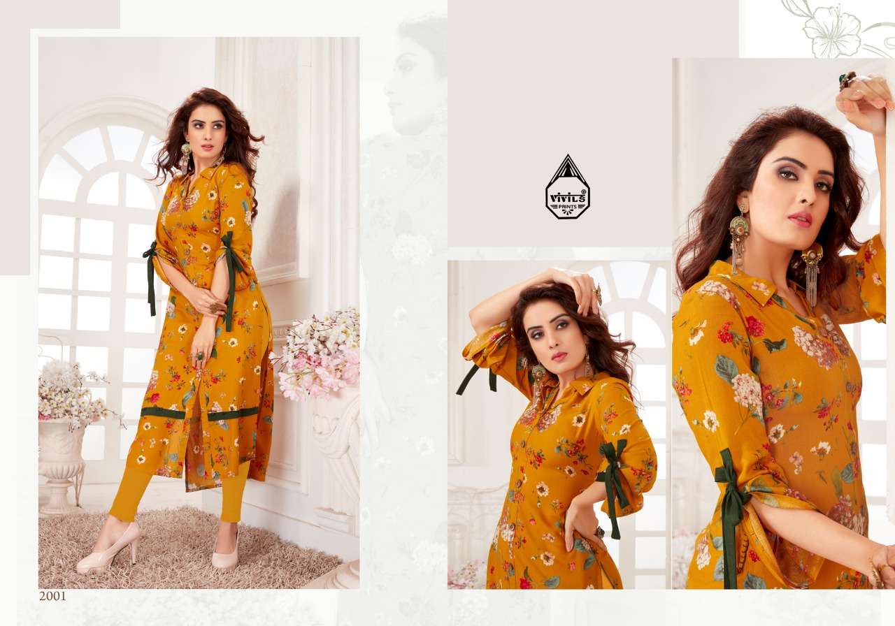KAASH VOL-2 BY VIVILS PRINTS 2001 TO 2007 SERIES BEAUTIFUL STYLISH FANCY COLORFUL CASUAL WEAR & ETHNIC WEAR & READY TO WEAR RAYON KURTI AT WHOLESALE PRICE