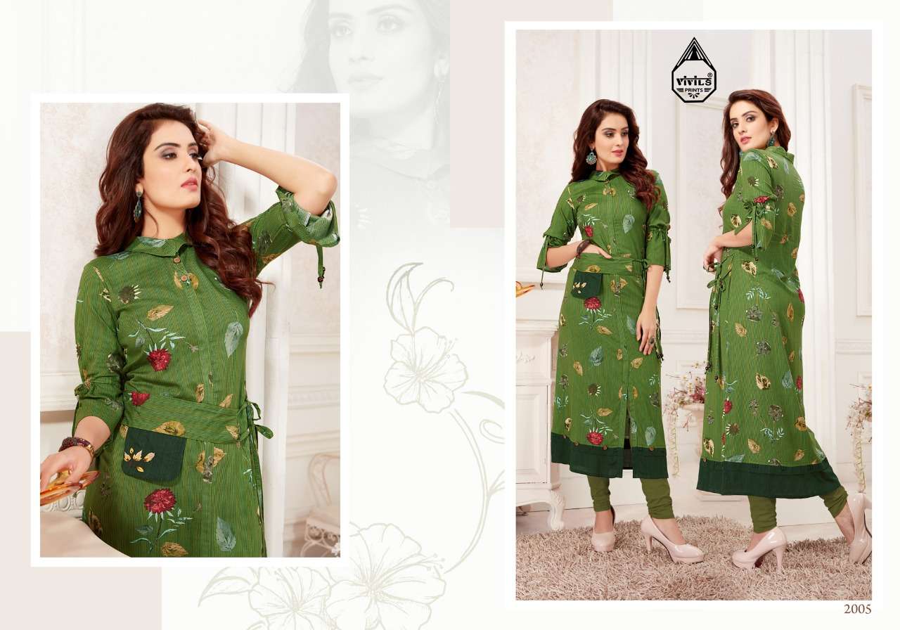 KAASH VOL-2 BY VIVILS PRINTS 2001 TO 2007 SERIES BEAUTIFUL STYLISH FANCY COLORFUL CASUAL WEAR & ETHNIC WEAR & READY TO WEAR RAYON KURTI AT WHOLESALE PRICE