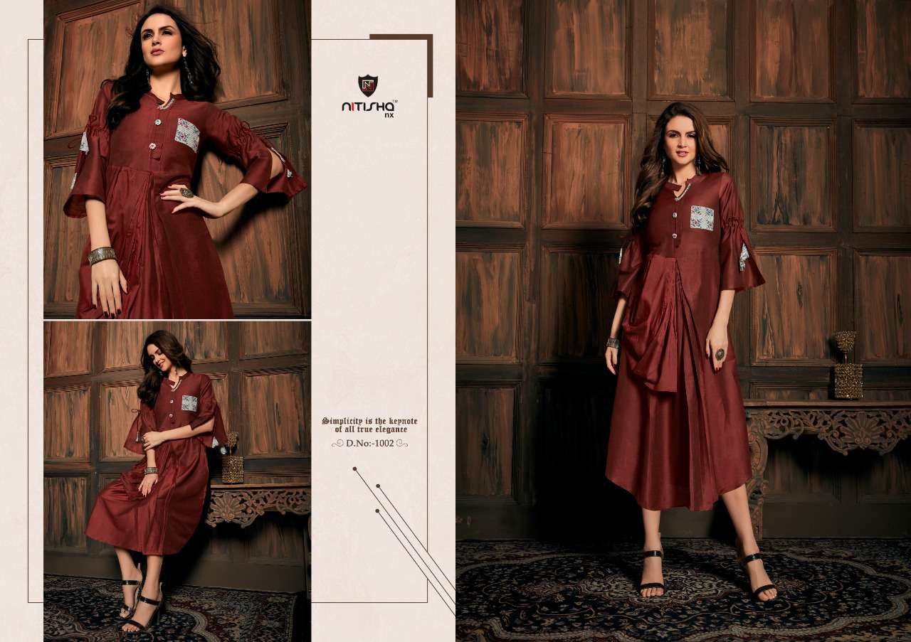 THAI SILK BY NITISHA NX 1001 TO 1005 SERIES BEAUTIFUL STYLISH FANCY COLORFUL CASUAL WEAR & ETHNIC WEAR & READY TO WEAR BANARASI SILK KURTI AT WHOLESALE PRICE
