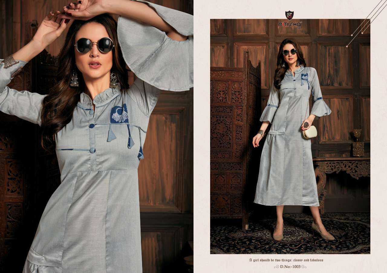 THAI SILK BY NITISHA NX 1001 TO 1005 SERIES BEAUTIFUL STYLISH FANCY COLORFUL CASUAL WEAR & ETHNIC WEAR & READY TO WEAR BANARASI SILK KURTI AT WHOLESALE PRICE