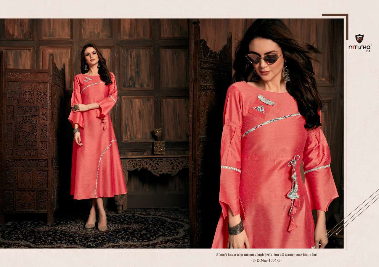 THAI SILK BY NITISHA NX 1001 TO 1005 SERIES BEAUTIFUL STYLISH FANCY COLORFUL CASUAL WEAR & ETHNIC WEAR & READY TO WEAR BANARASI SILK KURTI AT WHOLESALE PRICE