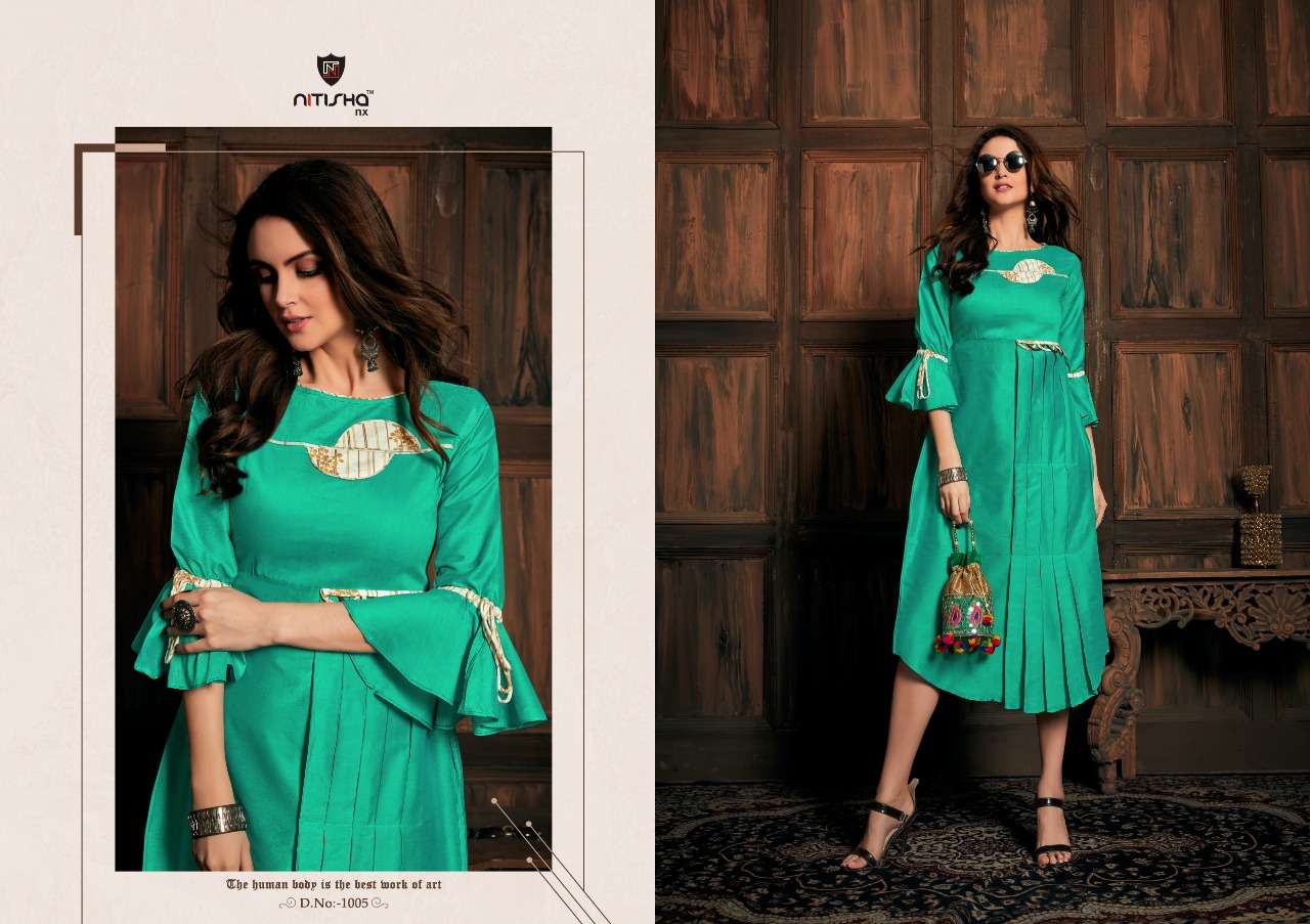 THAI SILK BY NITISHA NX 1001 TO 1005 SERIES BEAUTIFUL STYLISH FANCY COLORFUL CASUAL WEAR & ETHNIC WEAR & READY TO WEAR BANARASI SILK KURTI AT WHOLESALE PRICE