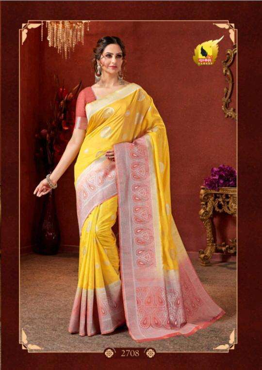 MEHENDI BY ASHIKA 2701 AND 2714 SERIES O INDIAN TRADITIONAL WEAR COLLECTION BEAUTIFUL STYLISH FANCY COLORFUL PARTY WEAR & OCCASIONAL WEAR PURE RAW SILK SAREES AT WHOLESALE PRICE