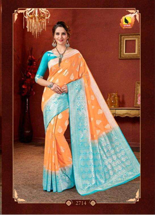 MEHENDI BY ASHIKA 2701 AND 2714 SERIES O INDIAN TRADITIONAL WEAR COLLECTION BEAUTIFUL STYLISH FANCY COLORFUL PARTY WEAR & OCCASIONAL WEAR PURE RAW SILK SAREES AT WHOLESALE PRICE