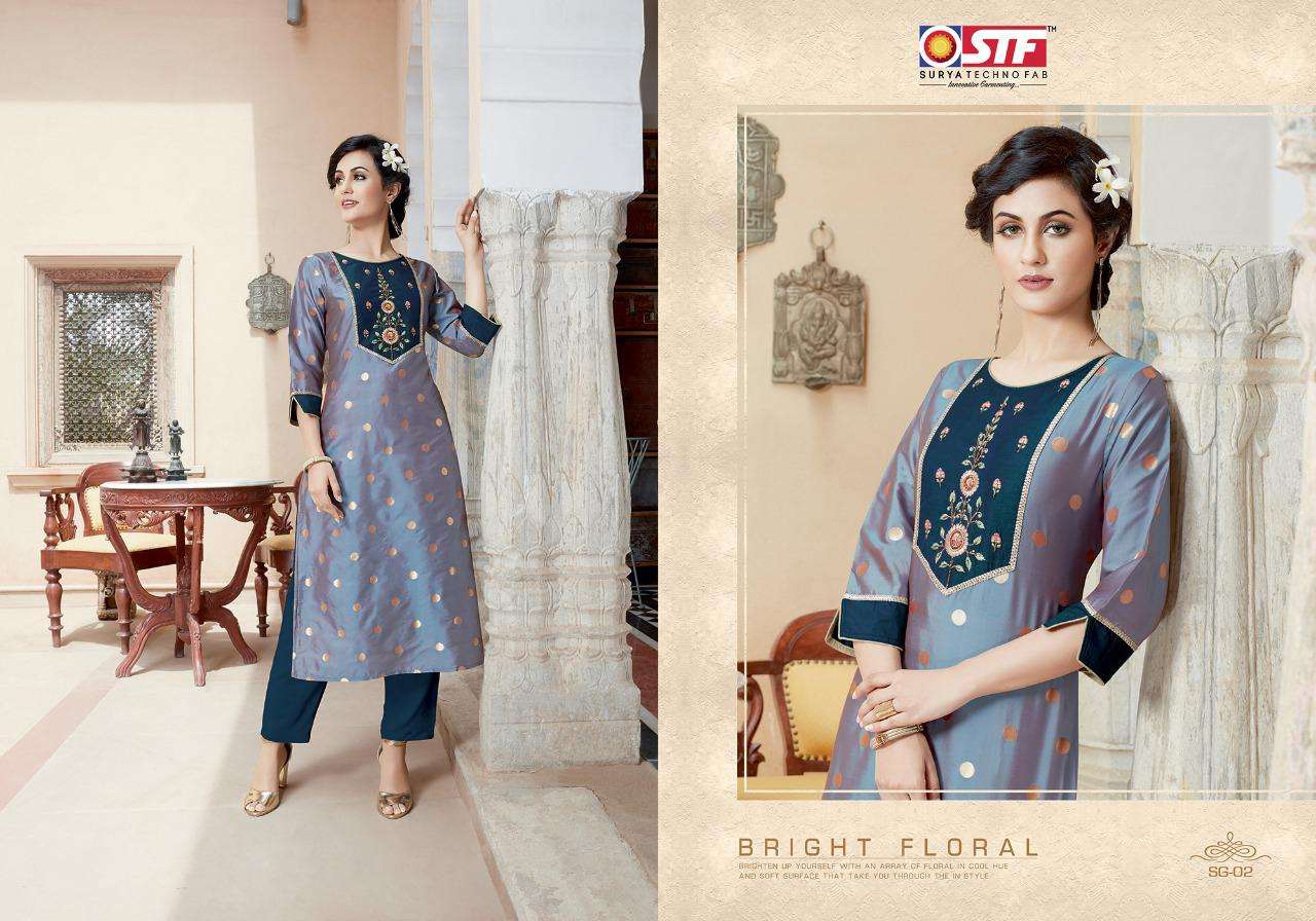 SANGHINI BY SURYA TECHNO FAB 01 TO 08 SERIES BEAUTIFUL STYLISH FANCY COLORFUL CASUAL WEAR & ETHNIC WEAR & READY TO WEAR SILK JACQUARD WITH ASTER KURTIS AT WHOLESALE PRICE