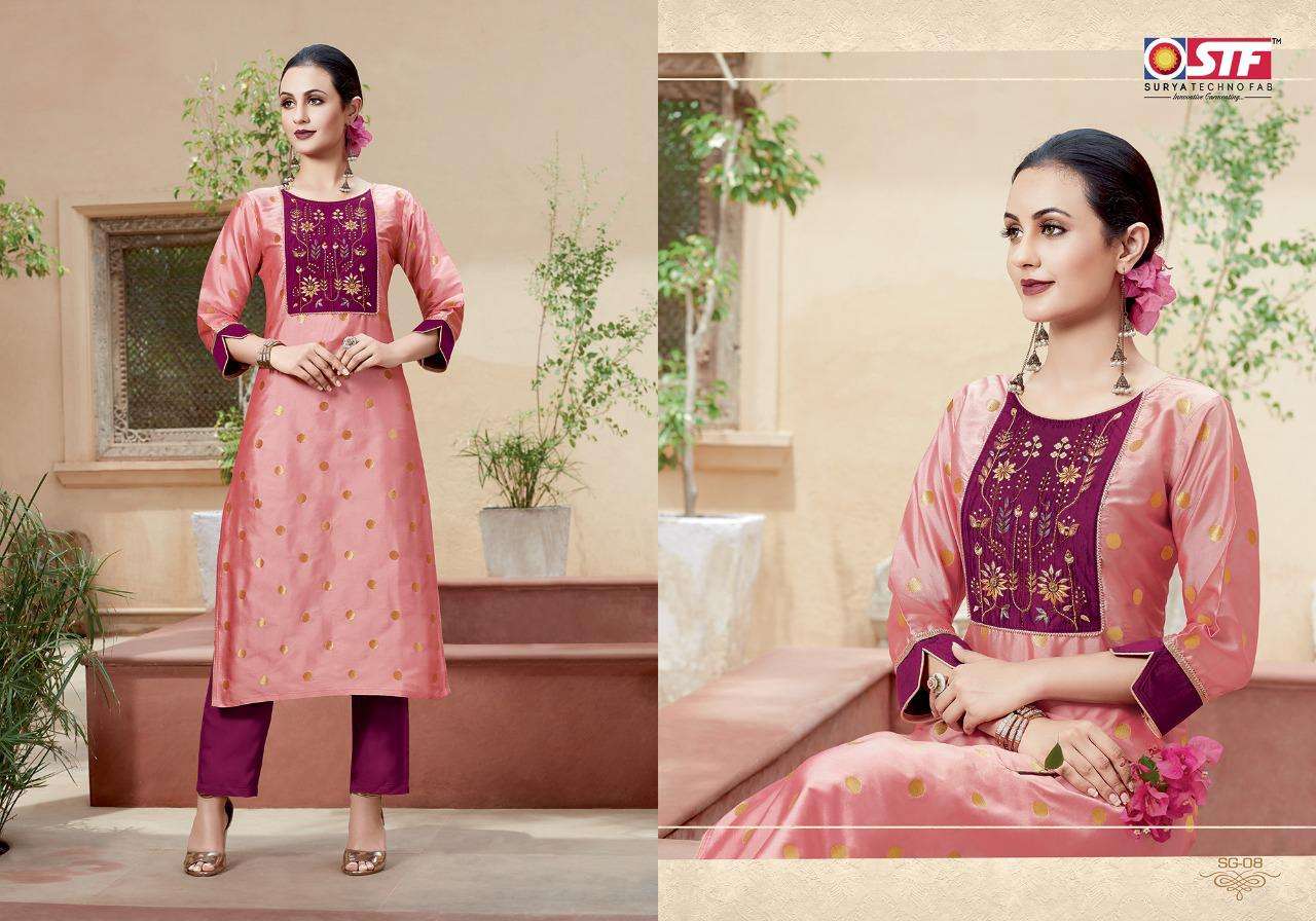 SANGHINI BY SURYA TECHNO FAB 01 TO 08 SERIES BEAUTIFUL STYLISH FANCY COLORFUL CASUAL WEAR & ETHNIC WEAR & READY TO WEAR SILK JACQUARD WITH ASTER KURTIS AT WHOLESALE PRICE