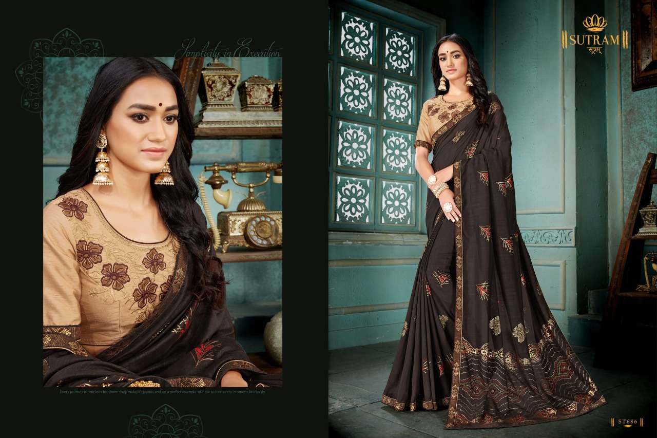 ZEEYA VOL-9 BY SUTRAM 686 TO 693 SERIES INDIAN TRADITIONAL WEAR COLLECTION BEAUTIFUL STYLISH FANCY COLORFUL PARTY WEAR & OCCASIONAL WEAR VICHITRA SILK EMBROIDERED SAREES AT WHOLESALE PRICE