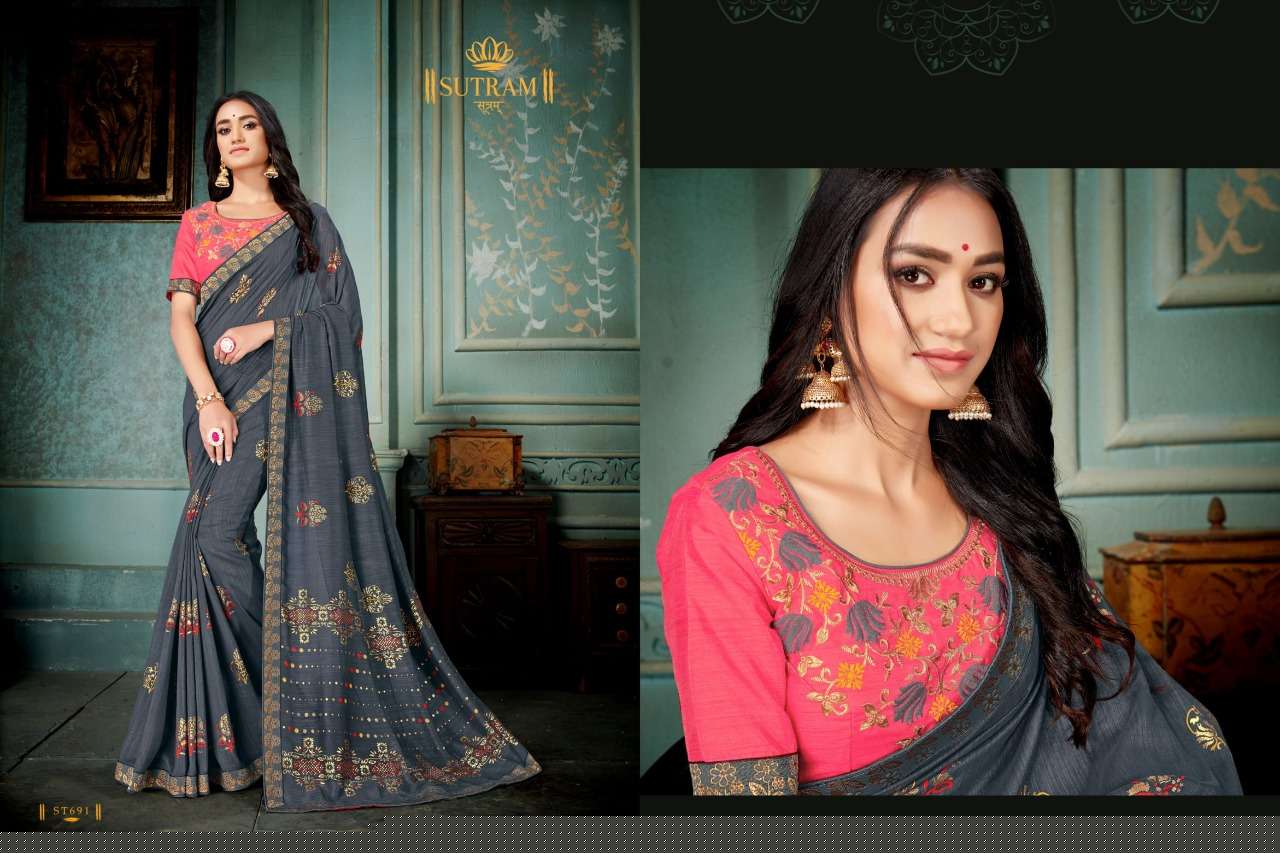 ZEEYA VOL-9 BY SUTRAM 686 TO 693 SERIES INDIAN TRADITIONAL WEAR COLLECTION BEAUTIFUL STYLISH FANCY COLORFUL PARTY WEAR & OCCASIONAL WEAR VICHITRA SILK EMBROIDERED SAREES AT WHOLESALE PRICE