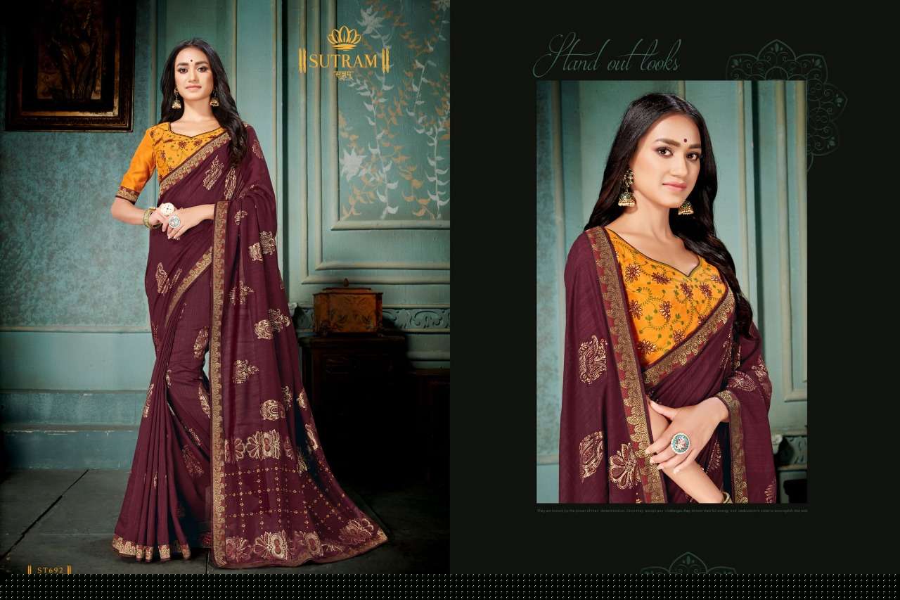 ZEEYA VOL-9 BY SUTRAM 686 TO 693 SERIES INDIAN TRADITIONAL WEAR COLLECTION BEAUTIFUL STYLISH FANCY COLORFUL PARTY WEAR & OCCASIONAL WEAR VICHITRA SILK EMBROIDERED SAREES AT WHOLESALE PRICE