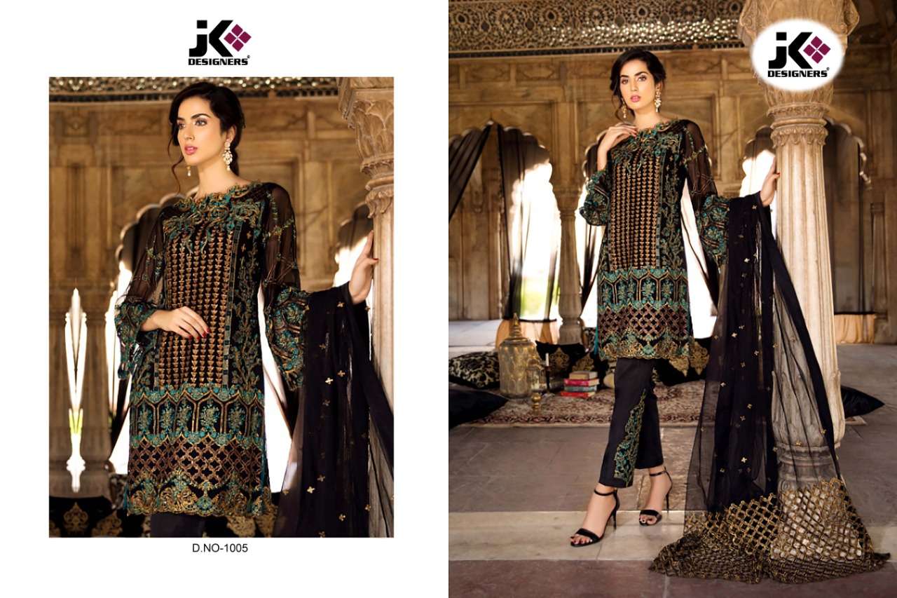 GUJARISH BY JK DESIGNER 1001 TO 1005 SERIES PAKISTANI TRADITIONAL WEAR COLLECTION BEAUTIFUL STYLISH FANCY COLORFUL PARTY WEAR & OCCASIONAL WEAR GEORGETTE WITH HEAVY EMBROIDERY DRESS AT WHOLESALE PRICE