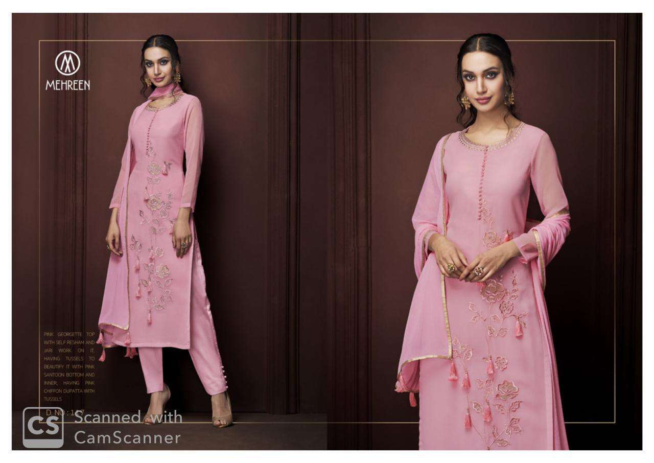 CHARM BY MEHREEN 117 TO 122 SERIES TRADITIONAL WEAR COLLECTION BEAUTIFUL STYLISH FANCY COLORFUL PARTY WEAR & OCCASIONAL WEAR GEORGETTE EMBROIDERY DRESS AT WHOLESALE PRICE