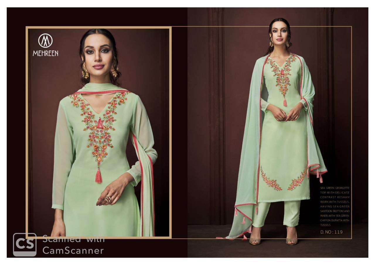 CHARM BY MEHREEN 117 TO 122 SERIES TRADITIONAL WEAR COLLECTION BEAUTIFUL STYLISH FANCY COLORFUL PARTY WEAR & OCCASIONAL WEAR GEORGETTE EMBROIDERY DRESS AT WHOLESALE PRICE