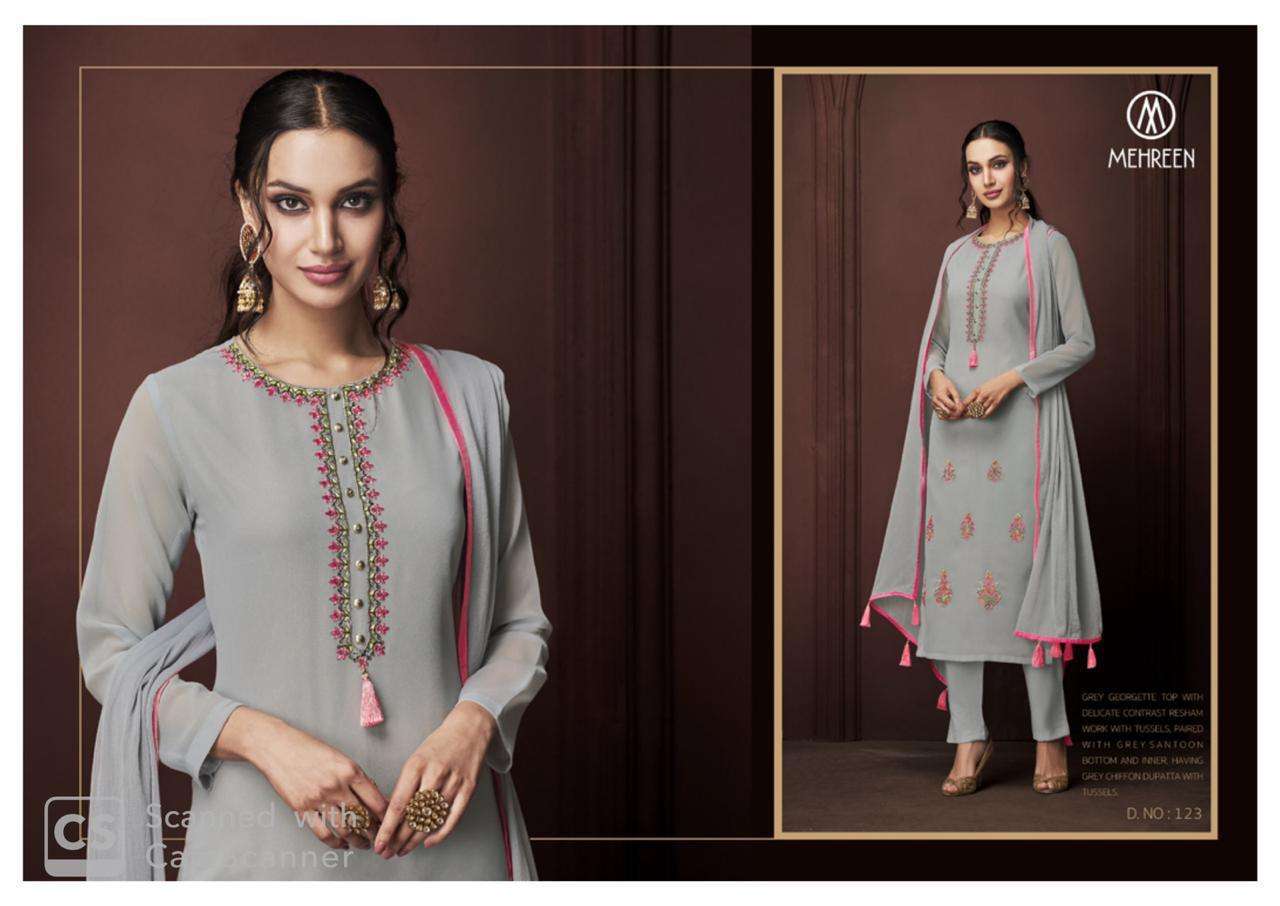 CHARM BY MEHREEN 117 TO 122 SERIES TRADITIONAL WEAR COLLECTION BEAUTIFUL STYLISH FANCY COLORFUL PARTY WEAR & OCCASIONAL WEAR GEORGETTE EMBROIDERY DRESS AT WHOLESALE PRICE