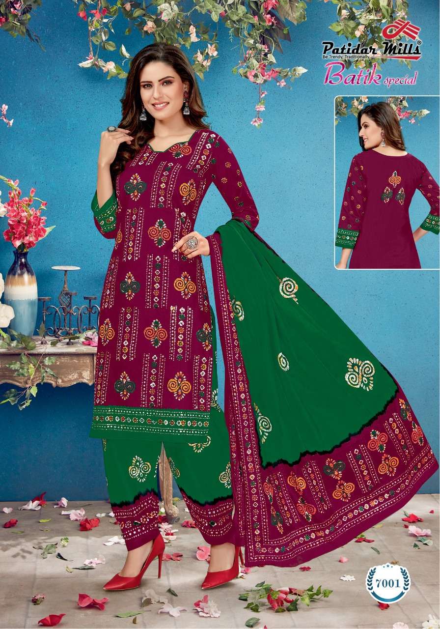 BATIK SPECIAL VOL-7 BY PATIDAR MILLS 7001 TO 7016 SERIES BEAUTIFUL STYLISH SUITS FANCY COLORFUL CASUAL WEAR & ETHNIC WEAR & READY TO WEAR FANCY PRINTED DRESSES AT WHOLESALE PRICE