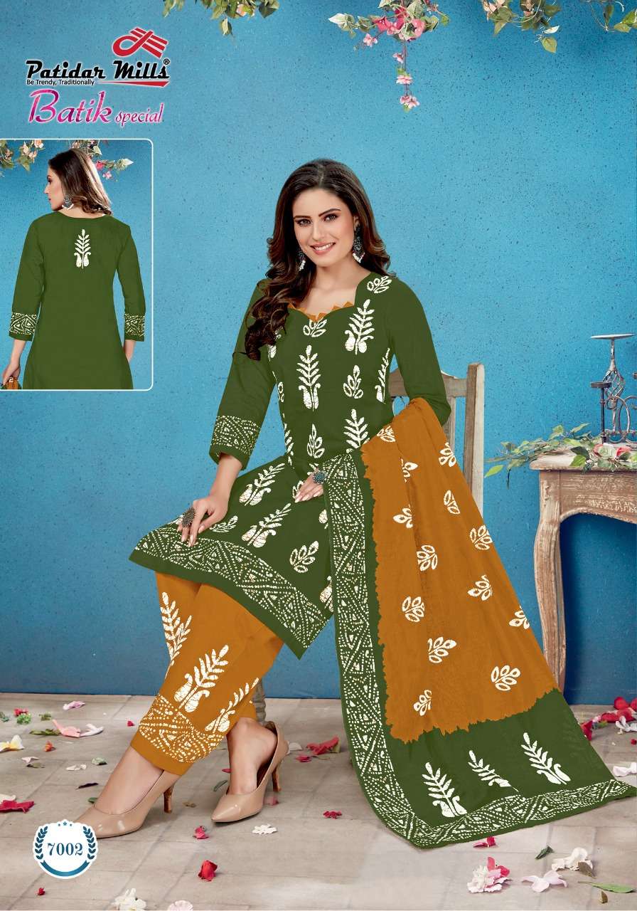BATIK SPECIAL VOL-7 BY PATIDAR MILLS 7001 TO 7016 SERIES BEAUTIFUL STYLISH SUITS FANCY COLORFUL CASUAL WEAR & ETHNIC WEAR & READY TO WEAR FANCY PRINTED DRESSES AT WHOLESALE PRICE