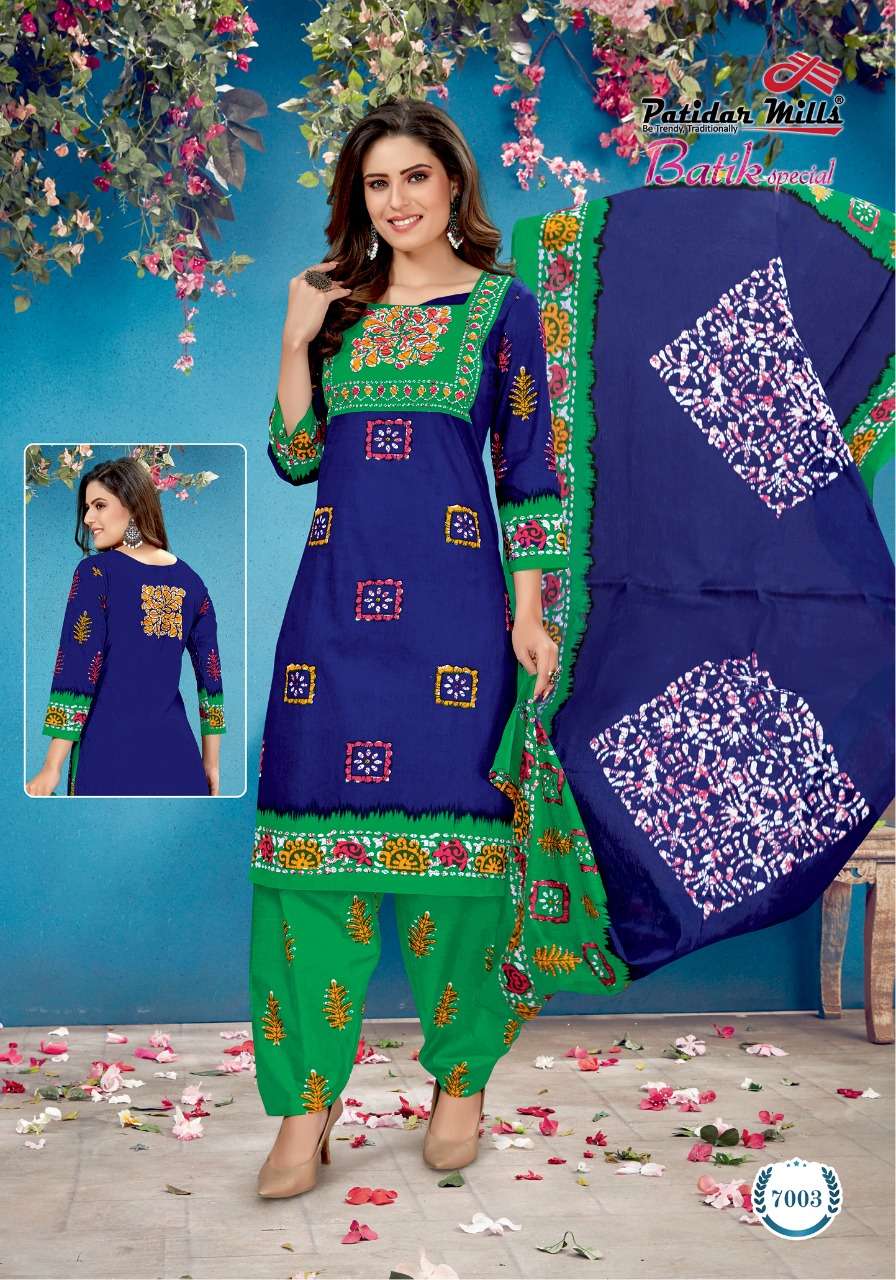 BATIK SPECIAL VOL-7 BY PATIDAR MILLS 7001 TO 7016 SERIES BEAUTIFUL STYLISH SUITS FANCY COLORFUL CASUAL WEAR & ETHNIC WEAR & READY TO WEAR FANCY PRINTED DRESSES AT WHOLESALE PRICE