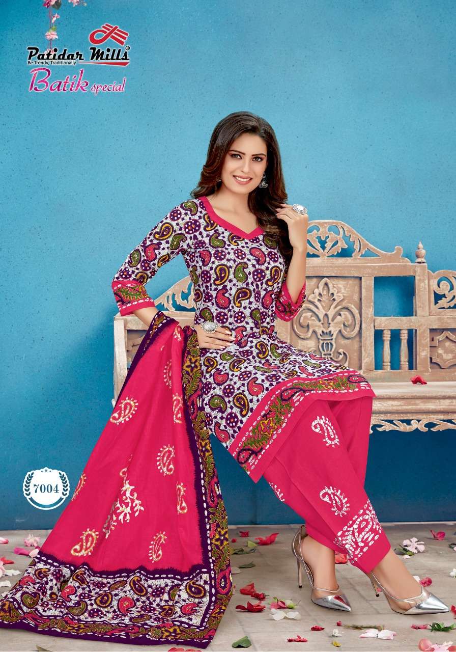 BATIK SPECIAL VOL-7 BY PATIDAR MILLS 7001 TO 7016 SERIES BEAUTIFUL STYLISH SUITS FANCY COLORFUL CASUAL WEAR & ETHNIC WEAR & READY TO WEAR FANCY PRINTED DRESSES AT WHOLESALE PRICE