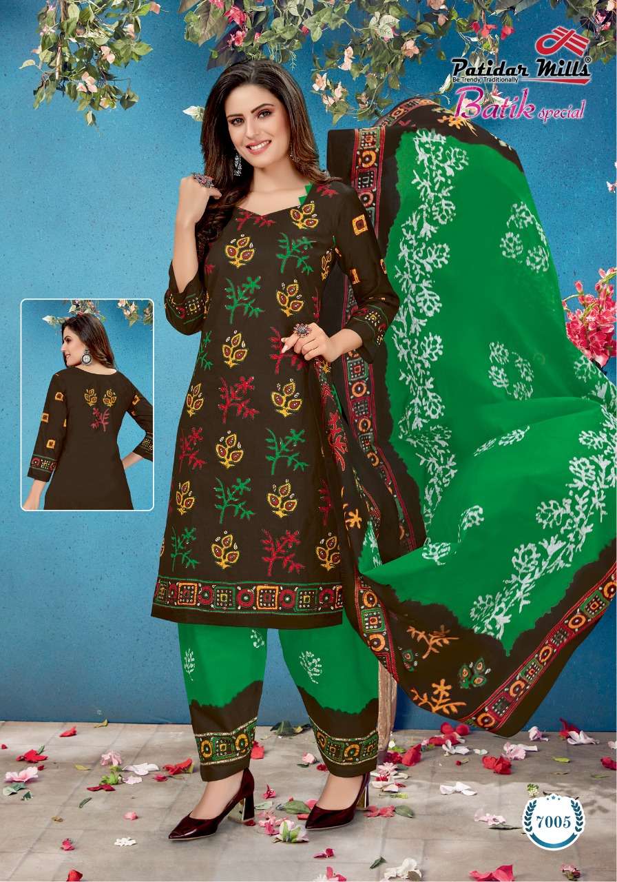 BATIK SPECIAL VOL-7 BY PATIDAR MILLS 7001 TO 7016 SERIES BEAUTIFUL STYLISH SUITS FANCY COLORFUL CASUAL WEAR & ETHNIC WEAR & READY TO WEAR FANCY PRINTED DRESSES AT WHOLESALE PRICE