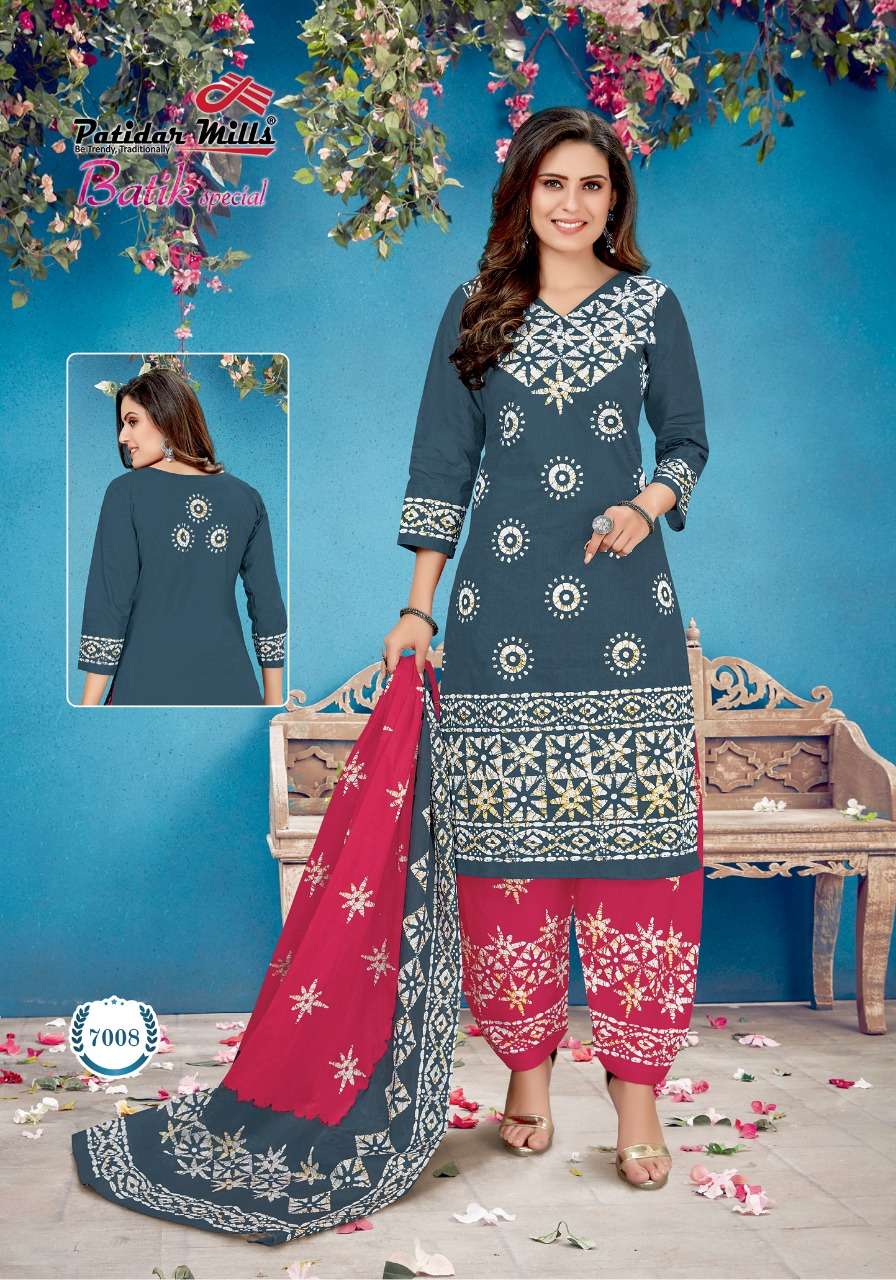 BATIK SPECIAL VOL-7 BY PATIDAR MILLS 7001 TO 7016 SERIES BEAUTIFUL STYLISH SUITS FANCY COLORFUL CASUAL WEAR & ETHNIC WEAR & READY TO WEAR FANCY PRINTED DRESSES AT WHOLESALE PRICE