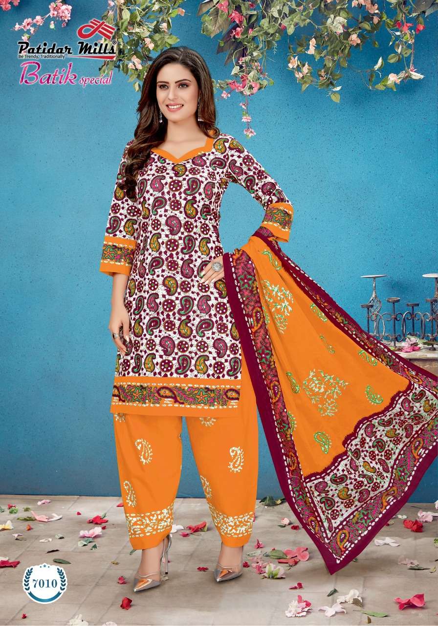 BATIK SPECIAL VOL-7 BY PATIDAR MILLS 7001 TO 7016 SERIES BEAUTIFUL STYLISH SUITS FANCY COLORFUL CASUAL WEAR & ETHNIC WEAR & READY TO WEAR FANCY PRINTED DRESSES AT WHOLESALE PRICE