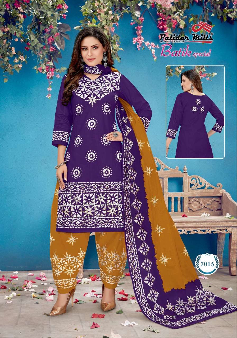 BATIK SPECIAL VOL-7 BY PATIDAR MILLS 7001 TO 7016 SERIES BEAUTIFUL STYLISH SUITS FANCY COLORFUL CASUAL WEAR & ETHNIC WEAR & READY TO WEAR FANCY PRINTED DRESSES AT WHOLESALE PRICE