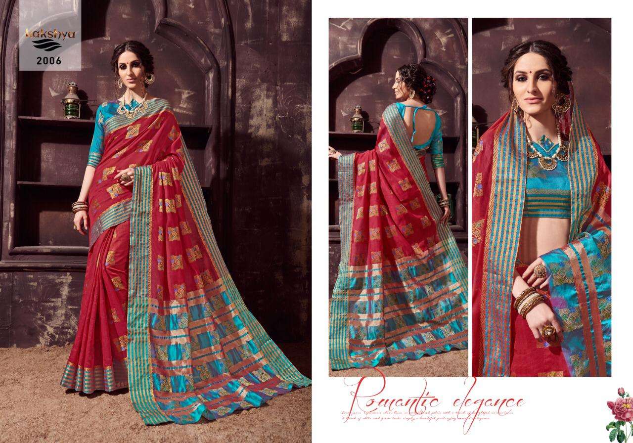 APSARA BY KAKSHYA 2001 TO 2008 SERIES INDIAN TRADITIONAL WEAR COLLECTION BEAUTIFUL STYLISH FANCY COLORFUL PARTY WEAR & OCCASIONAL WEAR COTTON SAREES AT WHOLESALE PRICE