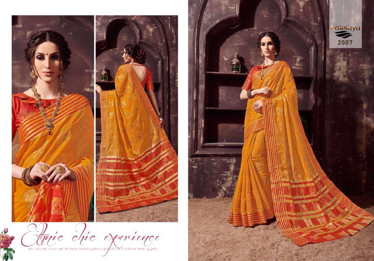 APSARA BY KAKSHYA 2001 TO 2008 SERIES INDIAN TRADITIONAL WEAR COLLECTION BEAUTIFUL STYLISH FANCY COLORFUL PARTY WEAR & OCCASIONAL WEAR COTTON SAREES AT WHOLESALE PRICE