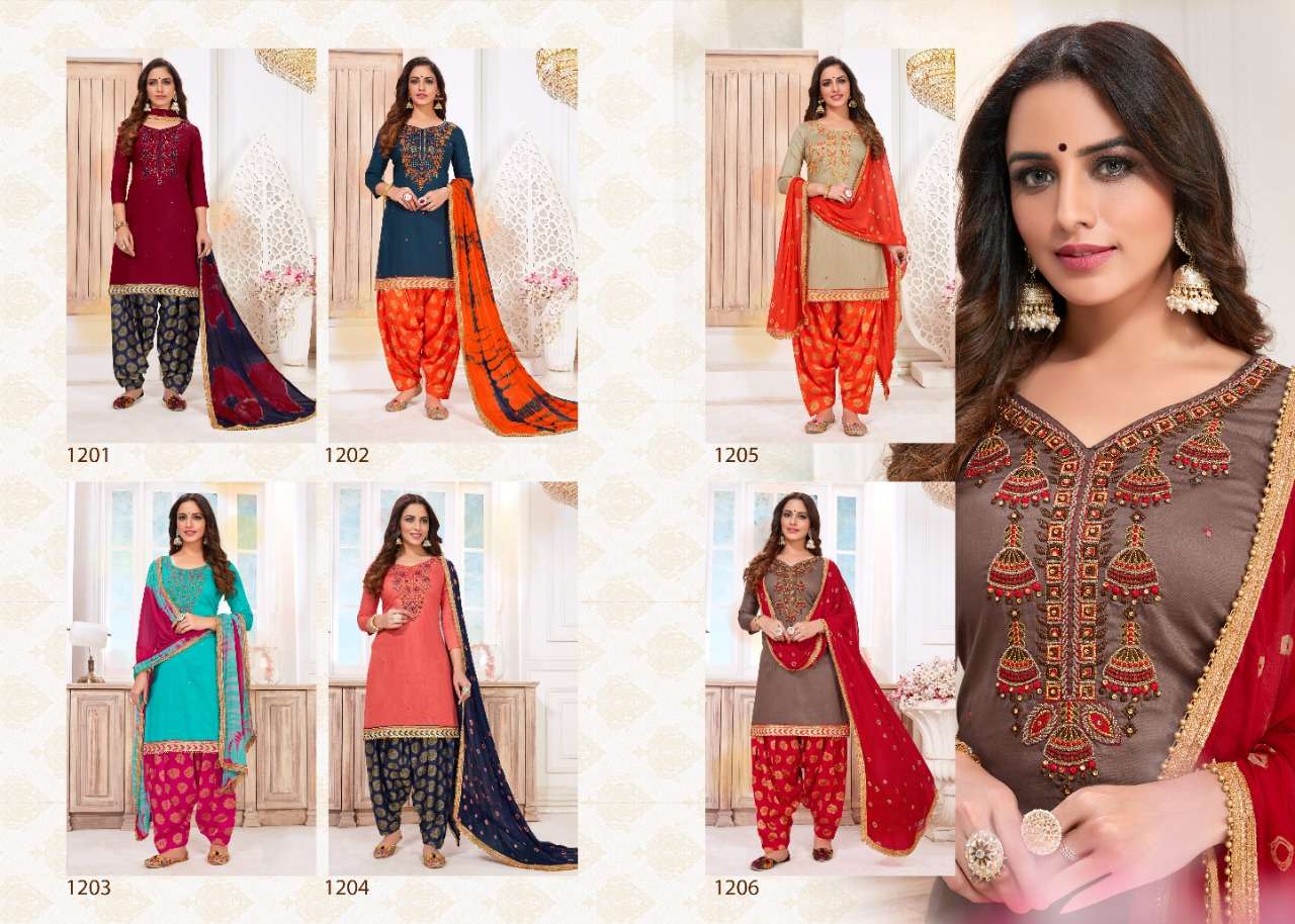 MAHEK VOL-12 BY UTSAV SUITS 1201 TO 1206 SERIES DESIGNER PATIYALA SUITS BEAUTIFUL FANCY COLORFUL STYLISH PARTY WEAR & ETHNIC WEAR GLAZE COTTON EMBROIDERY DRESSES AT WHOLESALE PRICE